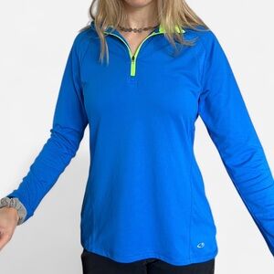 Champion Women's Vibrant Blue and Neon Accent Quarter Zip Long Sleeve Size Small